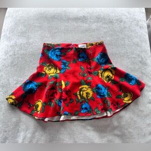 Floral Red Skirt with Blue and Yellow Roses